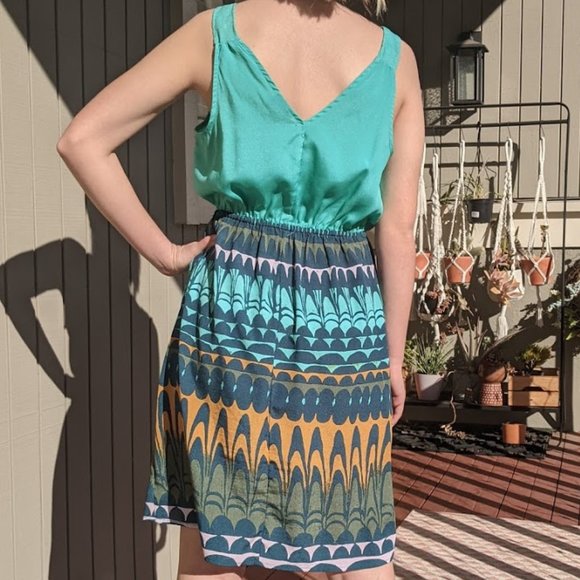 Mossimo Teal Printed Ruffled Day Dress, Sz. XS - Picture 3 of 4